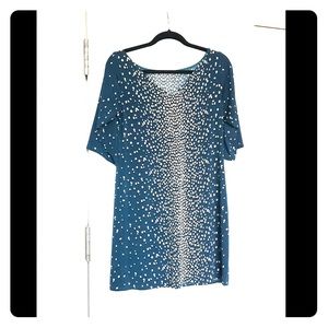 Leota Teal and White Slip Dress with Sleeves